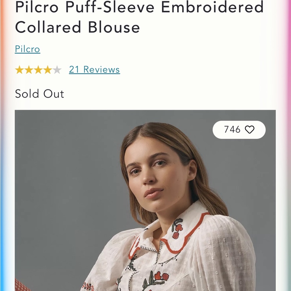 Pilcro Cream Blouse with Red and Green Embroidery - Picture 5 of 5